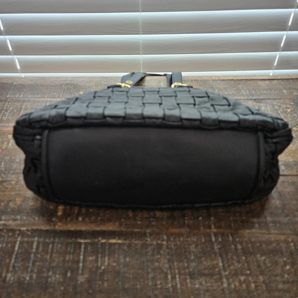 Escada Woven Satchel Shoulder Leather Bag Top Handle Gold Hardware Black